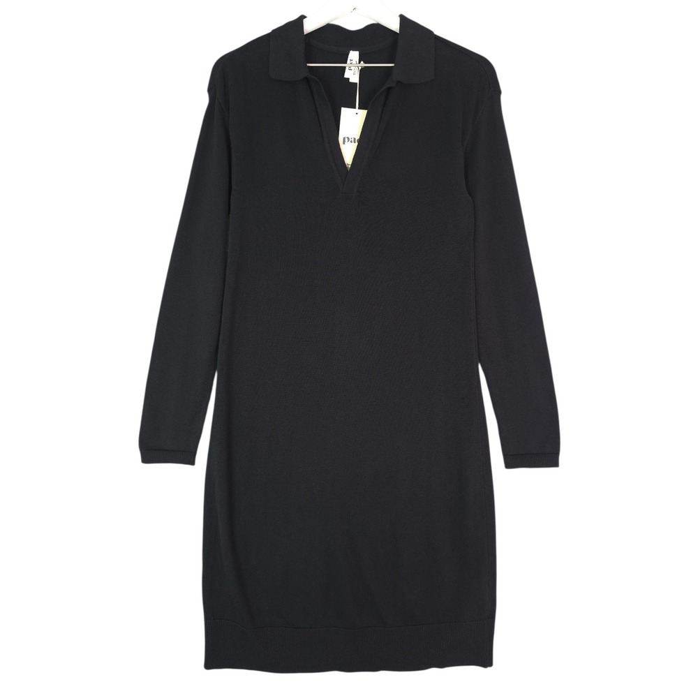 Pact Classic Fine Knit Collared Sweater Dress Women Size S Black Organic Cotton